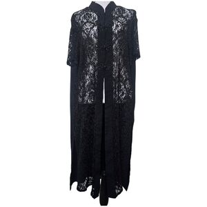 Vintage Fashion Bug Black Lace Duster Cardigan Whimsigoth Witchy Kimono XL -20W